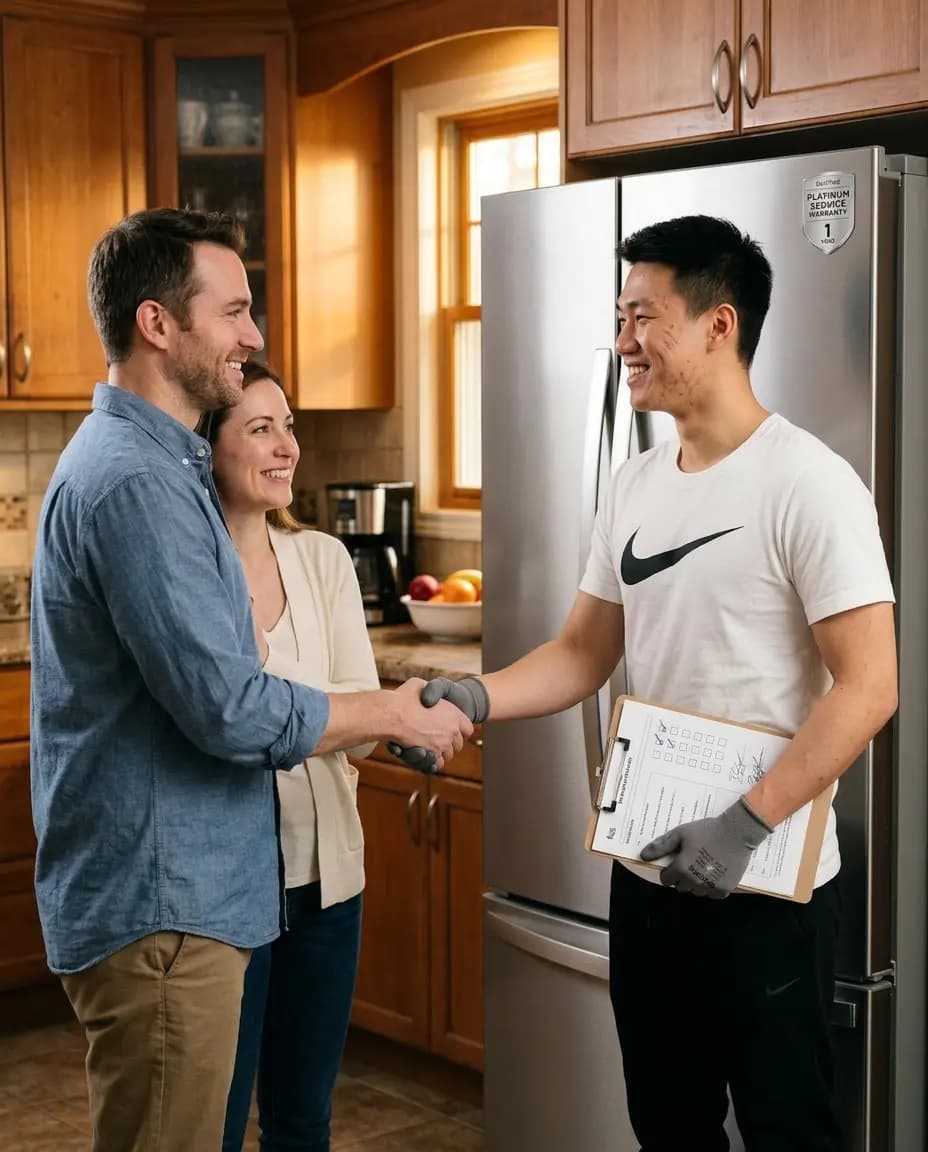 Happy homeowner with fixed appliance